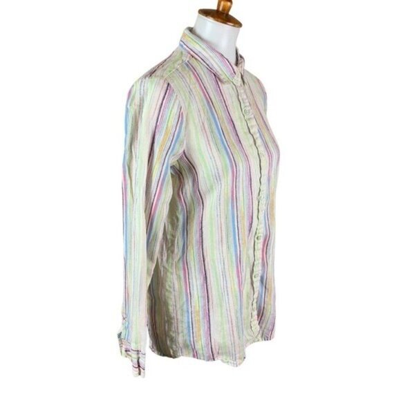Ecru Womens Button Down Shirt Multicolor Striped Long Sleeve Casual Linen Small - Picture 2 of 6